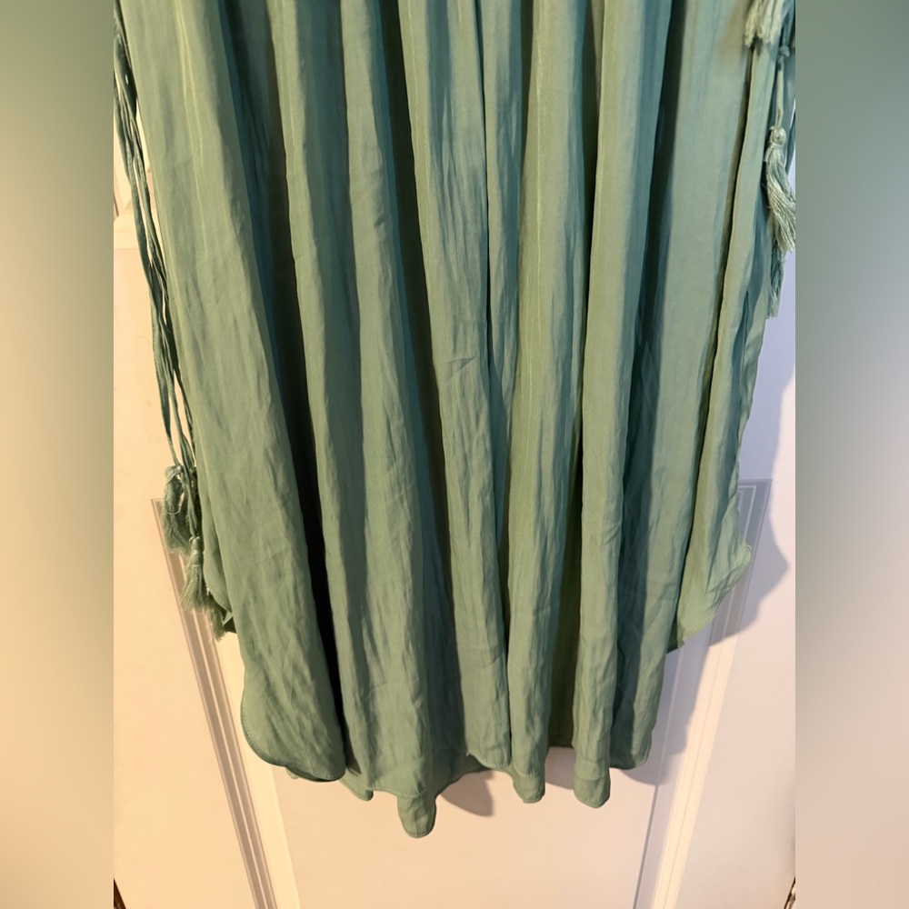 T TAHARI V-Neck Sleeveless Drawstring Waist Midi Dress Green sz 14 aprox boho - Picture 5 of 13